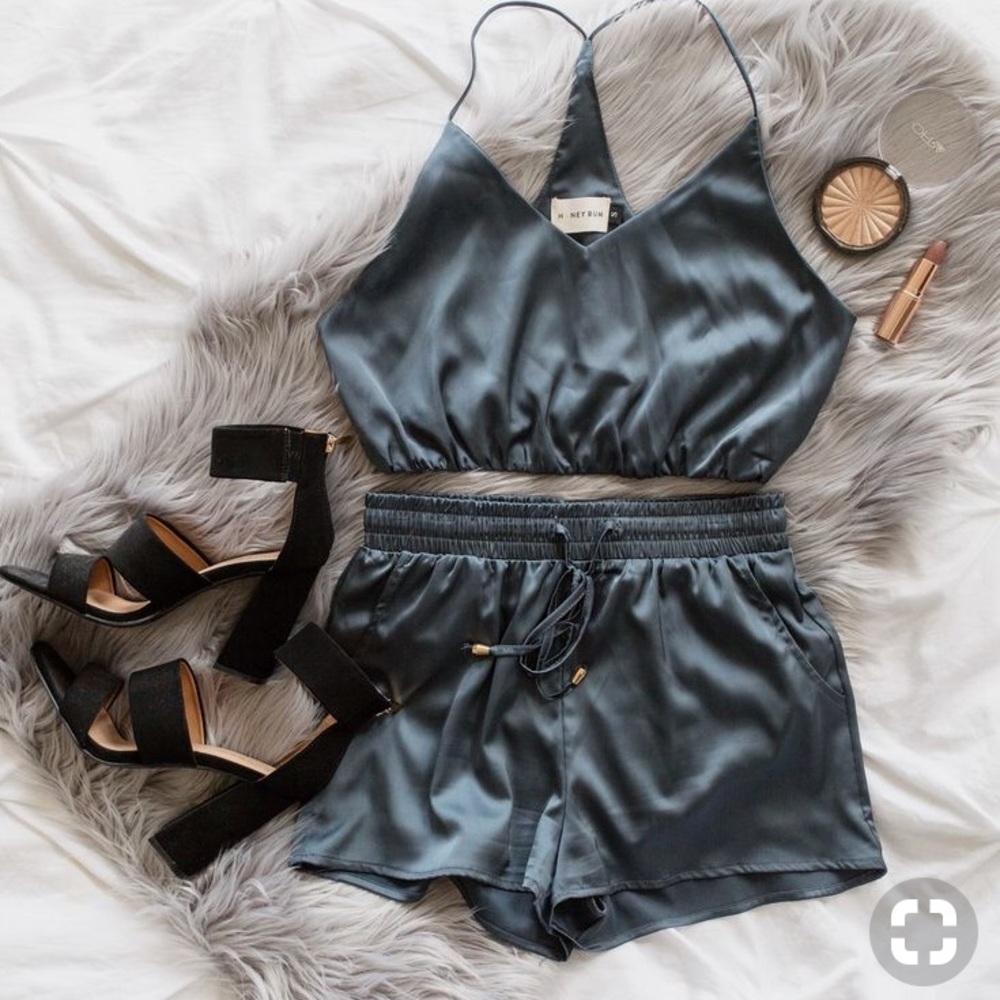 HoneyBum Satin Two Piece Set